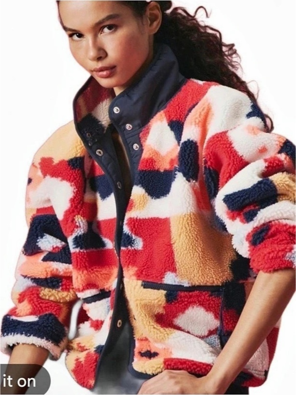 Free People Movement Hit the Slopes Patterned Fleece Coral Jacket